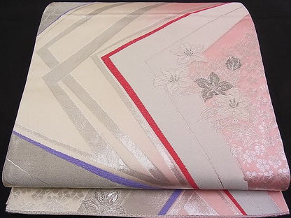 平和屋着物■六通柄袋帯 唐織 吉祥草花文 銀糸 逸品 n-pk1817