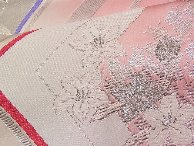 平和屋着物■六通柄袋帯 唐織 吉祥草花文 銀糸 逸品 n-pk1817