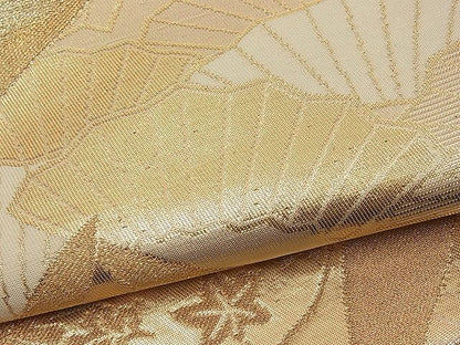 平和屋着物■六通柄袋帯 向かい鶴扇花文 金糸 逸品 n-pk1834