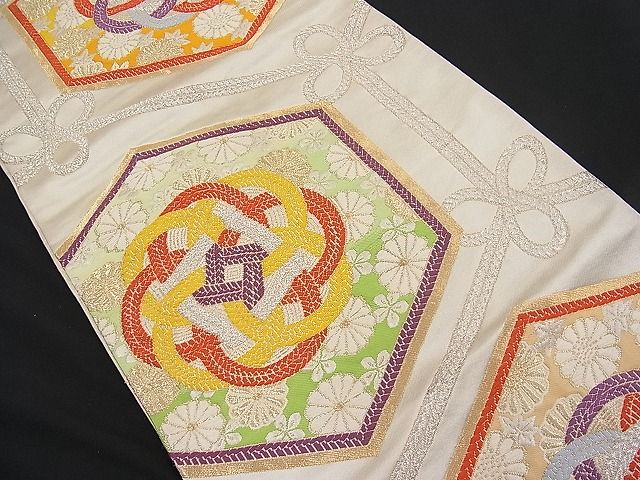 平和屋着物■六通柄袋帯 唐織 亀甲紐花文 金銀糸 逸品 n-pk1839