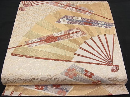 平和屋着物■六通柄袋帯 唐織 扇面吉祥花文 金糸 逸品 n-pk1840