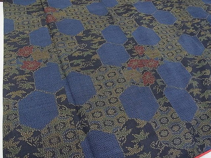 平和屋着物■上質な紬　亀甲花文　逸品　n-pk1865