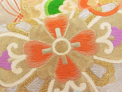 平和屋着物■六通柄袋帯 唐織 鏡裏花菱文 金銀糸 逸品 n-pk1970