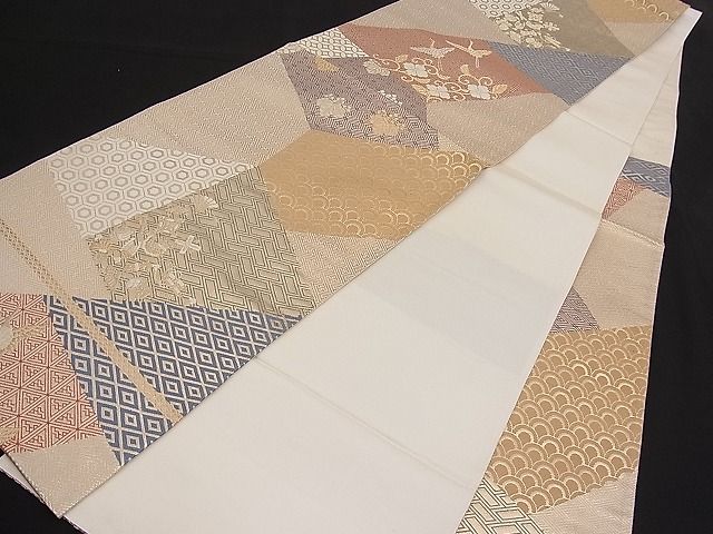 平和屋着物■六通柄袋帯 唐織 切嵌吉祥宝尽くし文 金糸 逸品 n-pk1983