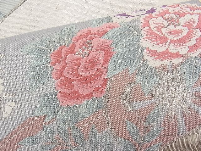 平和屋着物■六通柄袋帯 唐織 花車扇面華文 銀糸 逸品 n-pk1986
