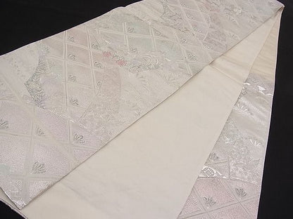 平和屋着物■六通柄袋帯 唐織 地紙宝尽くし花文 銀糸 逸品 n-pk1996