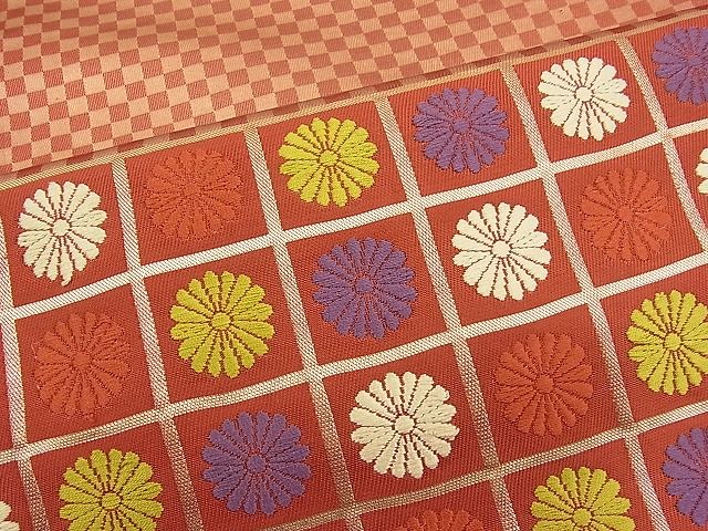平和屋着物■六通太鼓柄袋帯 唐織 綾錦 市松菊花文 金糸 逸品 n-pk1999