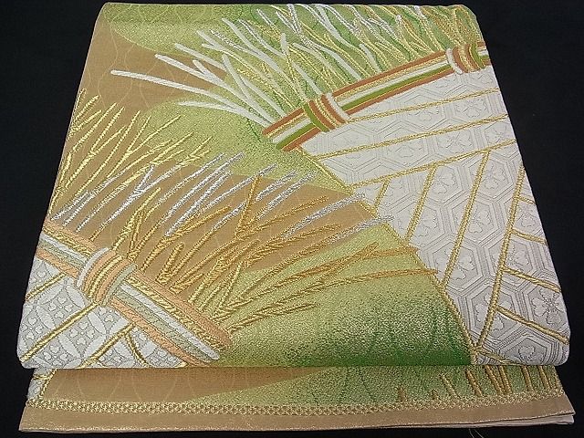平和屋着物■六通柄袋帯　唐織　竹垣吉祥文　金銀糸　逸品　pn2173