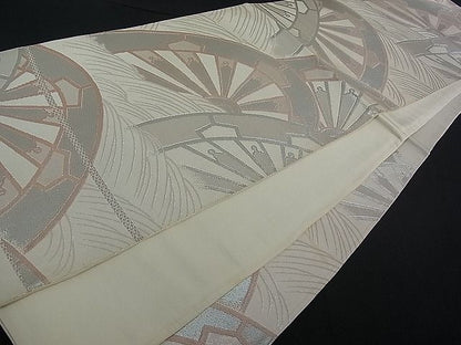 平和屋着物■六通柄袋帯 片輪車文 銀糸 逸品 pn2685