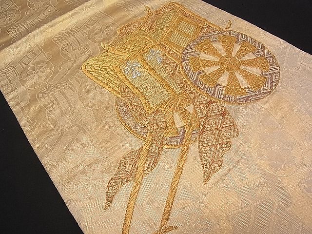 平和屋着物■六通太鼓柄袋帯　御所車文　金銀糸　やまとオリジナル　逸品　pn3443