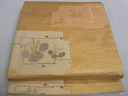 平和屋着物■六通柄袋帯 草花文 金糸 逸品 pn3641