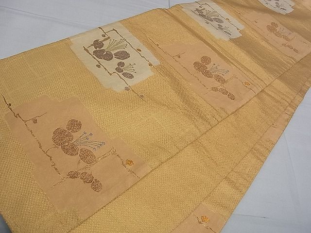 平和屋着物■六通柄袋帯 草花文 金糸 逸品 pn3641