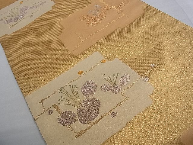 平和屋着物■六通柄袋帯 草花文 金糸 逸品 pn3641
