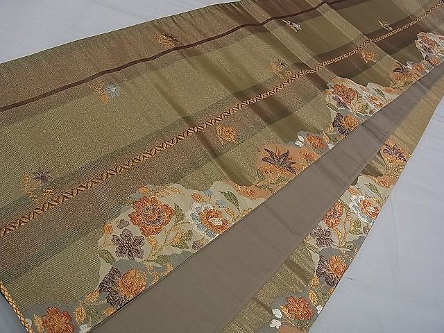 平和屋着物■六通柄袋帯 草花間道 金糸 逸品 pn3646