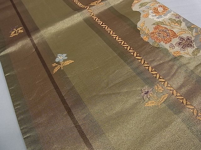 平和屋着物■六通柄袋帯 草花間道 金糸 逸品 pn3646