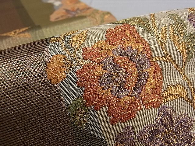 平和屋着物■六通柄袋帯 草花間道 金糸 逸品 pn3646
