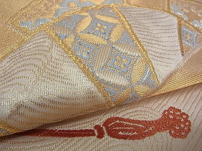 平和屋着物■六通柄袋帯 片輪車吉祥紐文 金銀糸 逸品 pn3807