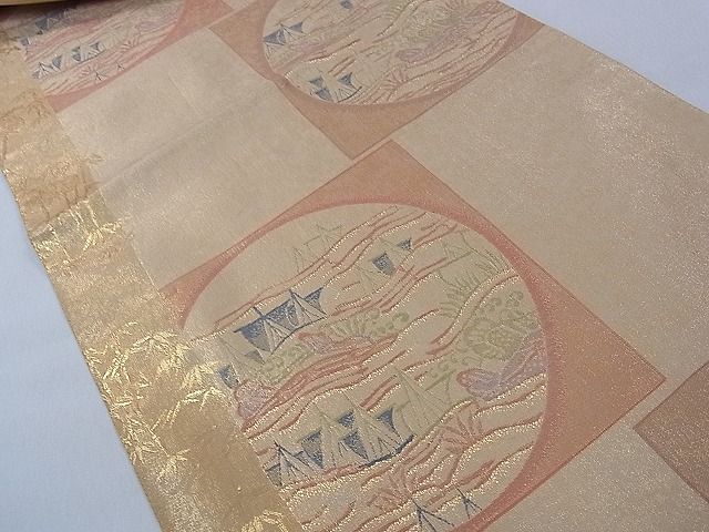 平和屋着物■六通柄袋帯 色紙風景文 金糸 逸品 pn4150