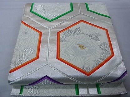 平和屋着物■六通柄袋帯 唐織 亀甲繋ぎ花文 金銀糸 逸品 pn4186
