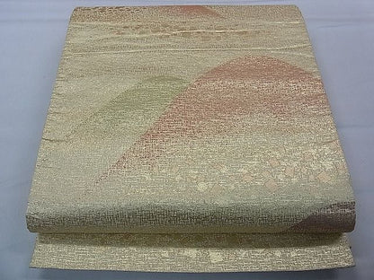 平和屋着物■六通柄袋帯　遠山風景文　金糸　逸品　pn4190