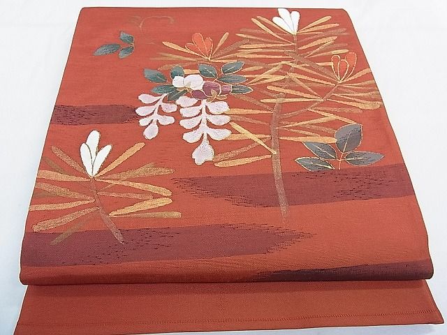 平和屋着物■太鼓柄袋帯 草花文 金糸 逸品 pn4309
