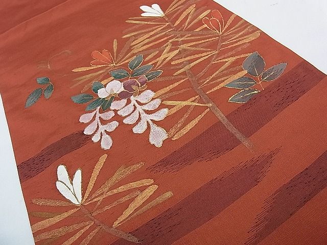 平和屋着物■太鼓柄袋帯 草花文 金糸 逸品 pn4309