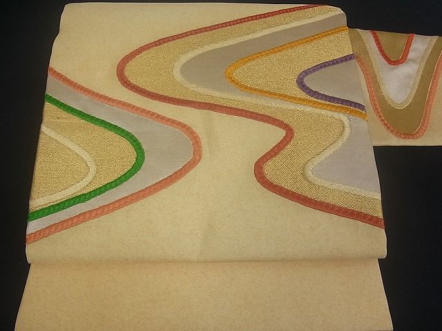 平和屋着物■九寸名古屋帯 刺繍 霞文 金糸 逸品 qp0033