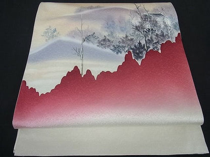 平和屋着物■太鼓柄袋帯 手描き 風景文 逸品 qp0079