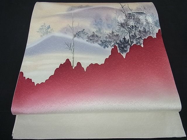 平和屋着物■太鼓柄袋帯 手描き 風景文 逸品 qp0079