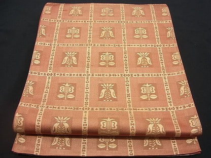 平和屋着物■六通柄袋帯 コプト格子柄 金糸 逸品 n-qt0088
