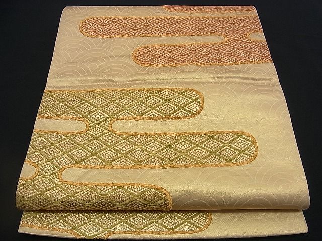 平和屋着物■六通柄袋帯 エ霞文 金糸 やまとオリジナル 逸品 n-qt0125