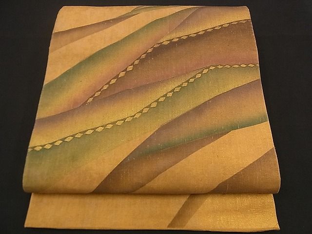 平和屋着物■六通太鼓柄袋帯 手描き 幾何学模様 金彩 逸品 n-qw0009