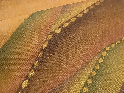 平和屋着物■六通太鼓柄袋帯 手描き 幾何学模様 金彩 逸品 n-qw0009