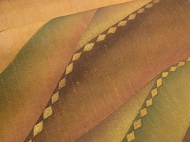 平和屋着物■六通太鼓柄袋帯 手描き 幾何学模様 金彩 逸品 n-qw0009
