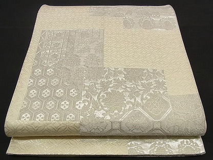 平和屋着物■六通柄袋帯 色紙重ね吉祥文 銀糸 逸品 n-qw0045