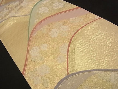 平和屋着物■六通柄袋帯 唐織 重ね山吉祥花文 金糸 逸品 n-qw0085