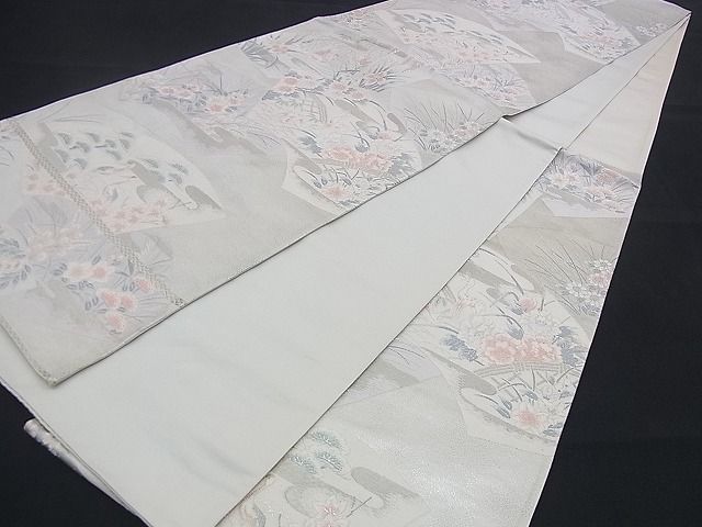 平和屋着物■六通柄袋帯 唐織 地紙鴛鴦鹿花文 金銀糸 逸品 n-qw0096