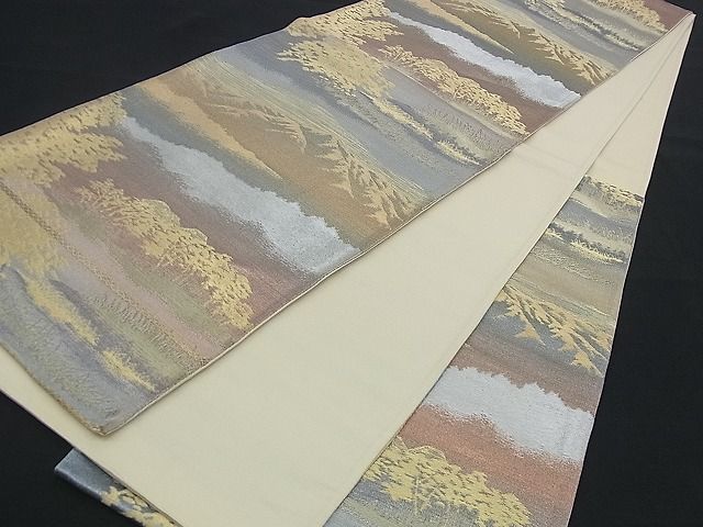 平和屋着物■六通柄袋帯 重ね山樹林文 金銀糸 逸品 n-qw0099