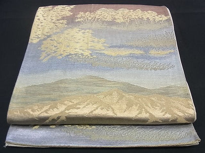 平和屋着物■六通柄袋帯 重ね山樹林文 金銀糸 逸品 n-qw0099