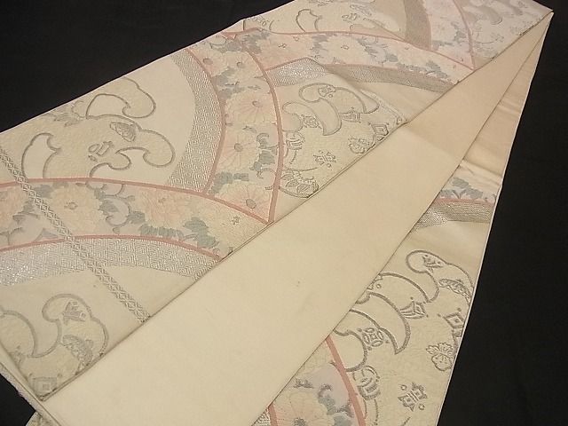 平和屋着物■六通柄袋帯 唐織 立波吉祥花文 銀糸 逸品 n-qw0172