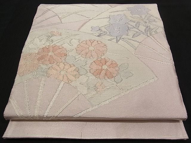 平和屋着物■太鼓柄袋帯 扇面秋草文 銀糸 逸品 n-qw0185