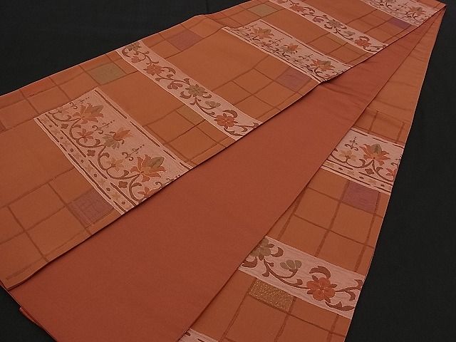 平和屋着物■六通柄袋帯 ふくれ織 横段更紗花文 逸品 n-qw0206