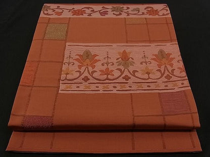 平和屋着物■六通柄袋帯 ふくれ織 横段更紗花文 逸品 n-qw0206