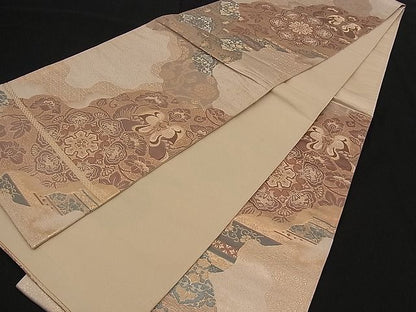 平和屋着物■六通柄袋帯 正倉院向い鳥道長花文 金糸 逸品 n-qw0237