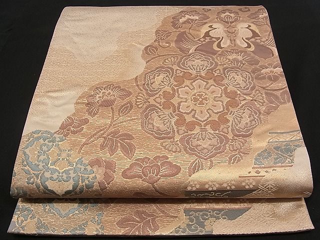 平和屋着物■六通柄袋帯 正倉院向い鳥道長花文 金糸 逸品 n-qw0237