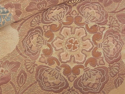 平和屋着物■六通柄袋帯 正倉院向い鳥道長花文 金糸 逸品 n-qw0237