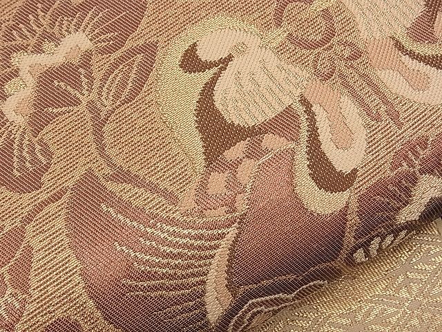 平和屋着物■六通柄袋帯 正倉院向い鳥道長花文 金糸 逸品 n-qw0237