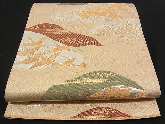 平和屋着物■六通柄袋帯 遠山飛鶴萬寿菊文 金銀糸 逸品 n-qw0239