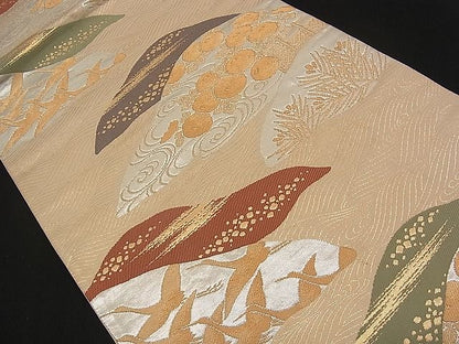 平和屋着物■六通柄袋帯 遠山飛鶴萬寿菊文 金銀糸 逸品 n-qw0239