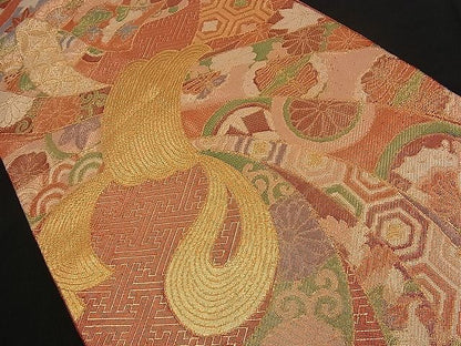 平和屋着物■佐賀錦 六通柄袋帯 束ね熨斗鳳凰吉祥花文 金糸 逸品 n-qw0334
